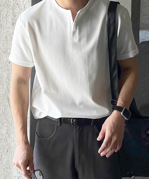 NOWLE(ノウル)の「【NOWLE】スマートリラックス ヘンリーネック 半袖 Tシャツ / 無地 トップス(Tシャツ/カットソー・メンズ・ブラック/ホワイト・MEDIUM/LARGE/X-LARGE)」の7枚目の写真