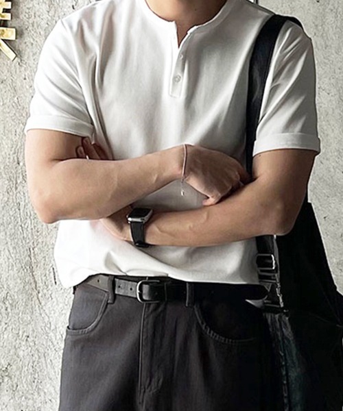 NOWLE(ノウル)の「【NOWLE】スマートリラックス ヘンリーネック 半袖 Tシャツ / 無地 トップス(Tシャツ/カットソー・メンズ・ブラック/ホワイト・MEDIUM/LARGE/X-LARGE)」の8枚目の写真