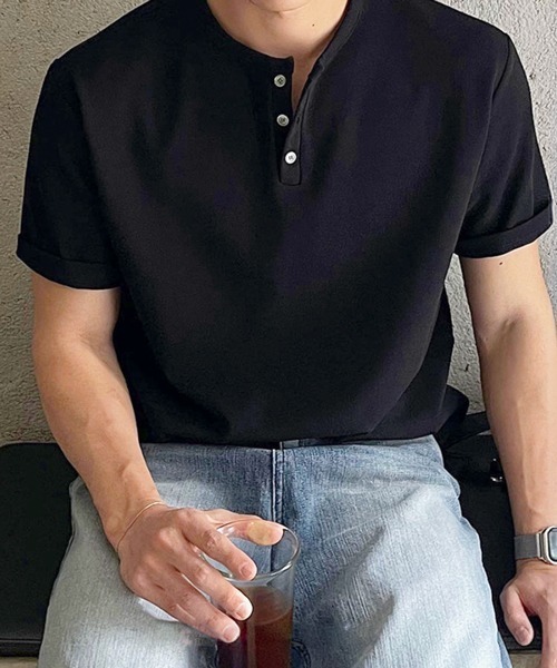 NOWLE(ノウル)の「【NOWLE】スマートリラックス ヘンリーネック 半袖 Tシャツ / 無地 トップス(Tシャツ/カットソー・メンズ・ブラック/ホワイト・MEDIUM/LARGE/X-LARGE)」の12枚目の写真