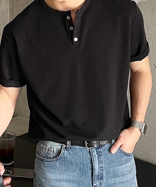 NOWLE(ノウル)の「【NOWLE】スマートリラックス ヘンリーネック 半袖 Tシャツ / 無地 トップス(Tシャツ/カットソー・メンズ・ブラック/ホワイト・MEDIUM/LARGE/X-LARGE)」の13枚目の写真
