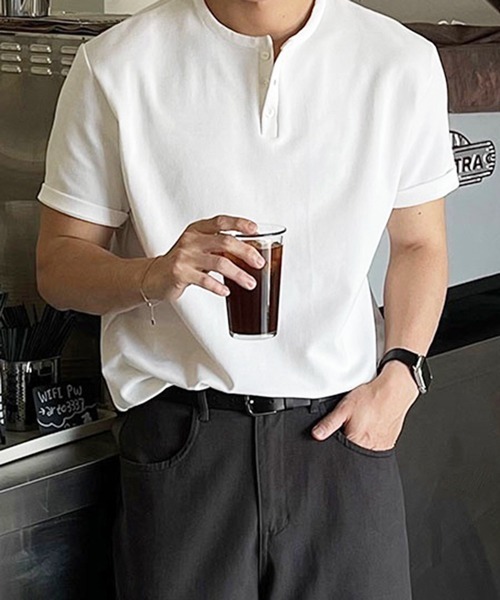 NOWLE(ノウル)の「【NOWLE】スマートリラックス ヘンリーネック 半袖 Tシャツ / 無地 トップス(Tシャツ/カットソー・メンズ・ブラック/ホワイト・MEDIUM/LARGE/X-LARGE)」の10枚目の写真