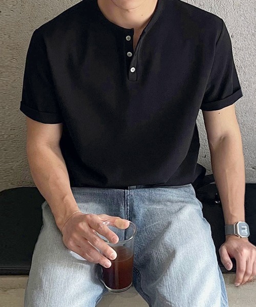 NOWLE(ノウル)の「【NOWLE】スマートリラックス ヘンリーネック 半袖 Tシャツ / 無地 トップス(Tシャツ/カットソー・メンズ・ブラック/ホワイト・MEDIUM/LARGE/X-LARGE)」の14枚目の写真