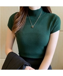 シンプル ハイネックニットTシャツ