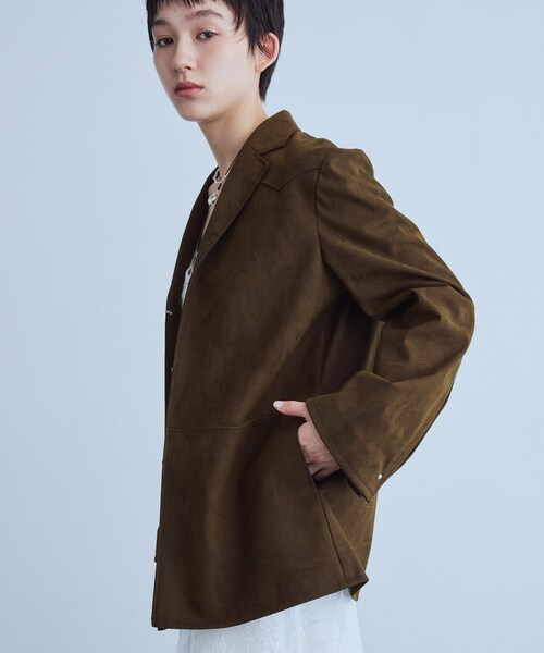 CODE A（コードエー）の「soft suede－like jacket（テーラードジャケット・レディース・ブラウン・00）」の2枚目の写真