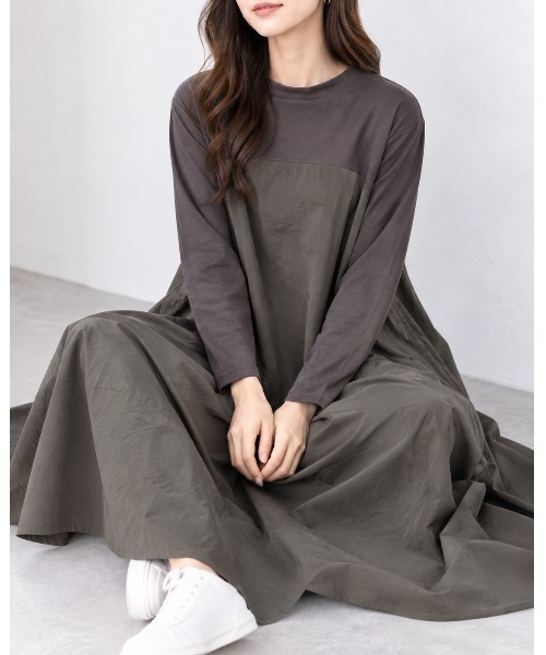 FAZVY(ファズビー)の「ゆるやかなフォルムを楽しむ コクーンロングワンピース(ワンピース・レディース・グレー/ブラック・FREE)」の13枚目の写真