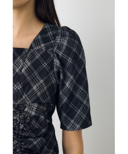 AZUL by moussy(アズールバイマウジー)の「【セットアップ対応】フロントギャザーデニムチェックブラウス 秋服 冬服 春服 デニムブラウス スクエアネック(シャツ/ブラウス・レディース・ブルー/ブラック・FREE)」の10枚目の写真