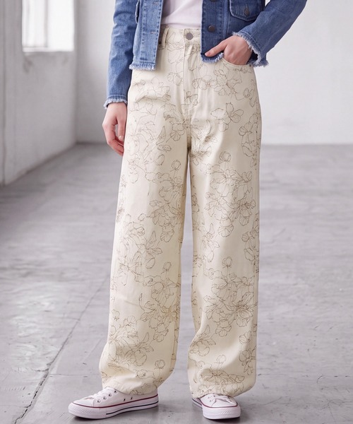 SELECT LEVERY(セレクトリベリー)の「ジャガード花柄ワイドパンツ(デニムパンツ・レディース・ネイビー/キナリ・LARGE/MEDIUM/X-LARGE)」の1枚目の写真