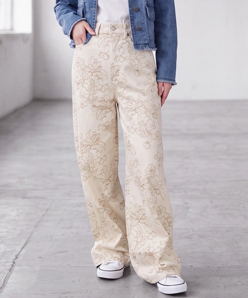 SELECT LEVERY(セレクトリベリー)の「ジャガード花柄ワイドパンツ(デニムパンツ・レディース・ネイビー/キナリ・LARGE/MEDIUM/X-LARGE)」の13枚目の写真