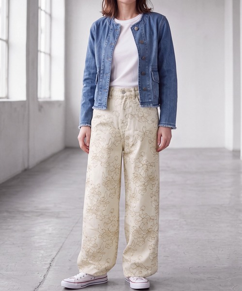 SELECT LEVERY(セレクトリベリー)の「ジャガード花柄ワイドパンツ(デニムパンツ・レディース・ネイビー/キナリ・LARGE/MEDIUM/X-LARGE)」の14枚目の写真