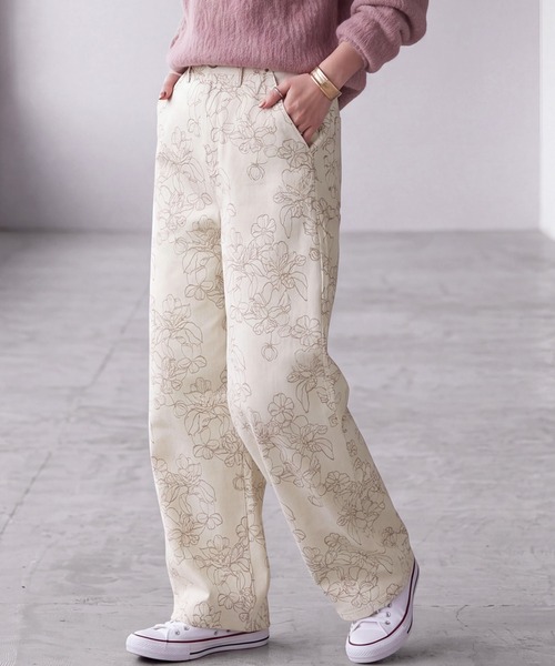 SELECT LEVERY(セレクトリベリー)の「ジャガード花柄ワイドパンツ(デニムパンツ・レディース・ネイビー/キナリ・LARGE/MEDIUM/X-LARGE)」の15枚目の写真