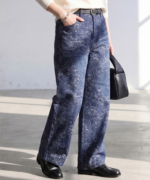 SELECT LEVERY(セレクトリベリー)の「ジャガード花柄ワイドパンツ(デニムパンツ・レディース・ネイビー/キナリ・LARGE/MEDIUM/X-LARGE)」の19枚目の写真