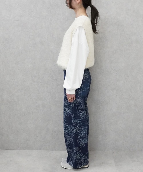 SELECT LEVERY(セレクトリベリー)の「ジャガード花柄ワイドパンツ(デニムパンツ・レディース・ネイビー/キナリ・LARGE/MEDIUM/X-LARGE)」の6枚目の写真