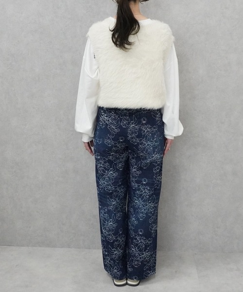 SELECT LEVERY(セレクトリベリー)の「ジャガード花柄ワイドパンツ(デニムパンツ・レディース・ネイビー/キナリ・LARGE/MEDIUM/X-LARGE)」の7枚目の写真