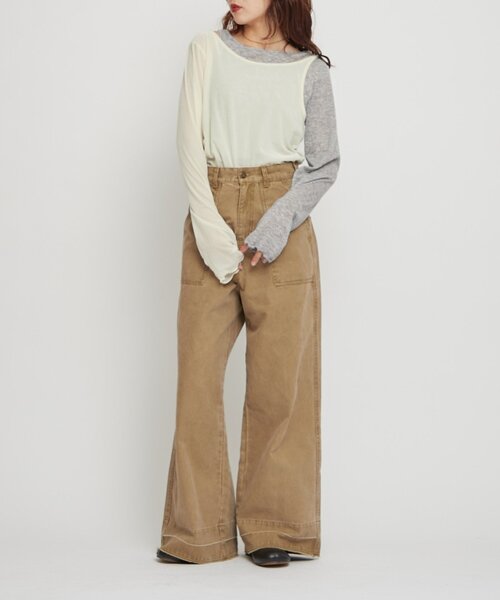 WILLOW(ウィロー)の「【willow】シアーリブベロアレイヤードトップス(Tシャツ/カットソー・レディース・ブラウン/アイボリー・ONE SIZE)」の3枚目の写真
