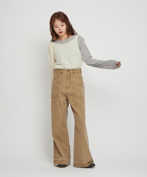WILLOW(ウィロー)の「【willow】シアーリブベロアレイヤードトップス(Tシャツ/カットソー・レディース・ブラウン/アイボリー・ONE SIZE)」の6枚目の写真