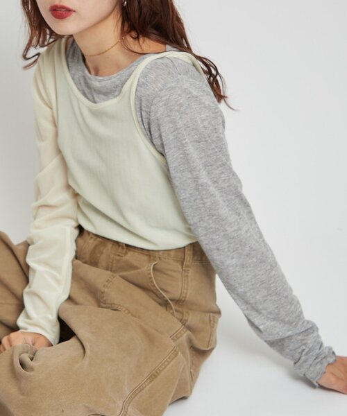 WILLOW(ウィロー)の「【willow】シアーリブベロアレイヤードトップス(Tシャツ/カットソー・レディース・ブラウン/アイボリー・ONE SIZE)」の7枚目の写真
