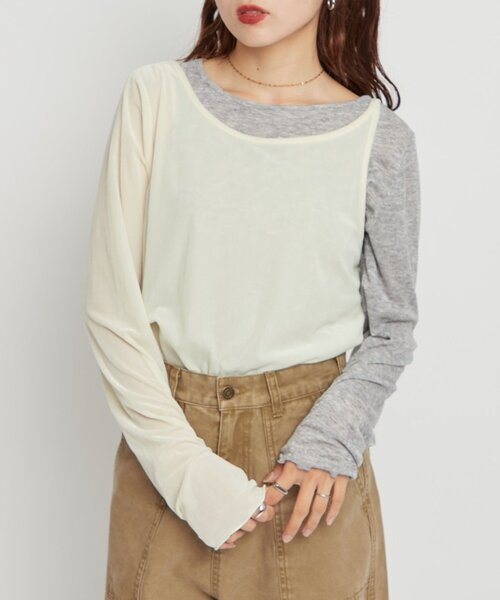 WILLOW(ウィロー)の「【willow】シアーリブベロアレイヤードトップス(Tシャツ/カットソー・レディース・ブラウン/アイボリー・ONE SIZE)」の8枚目の写真