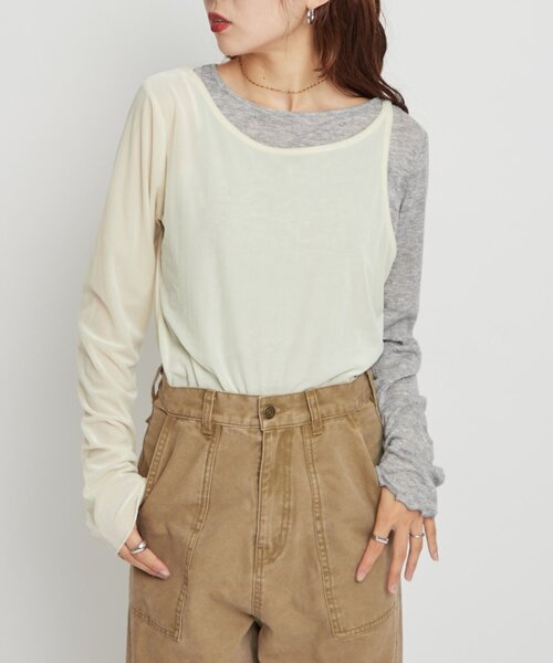 WILLOW(ウィロー)の「【willow】シアーリブベロアレイヤードトップス(Tシャツ/カットソー・レディース・ブラウン/アイボリー・ONE SIZE)」の9枚目の写真