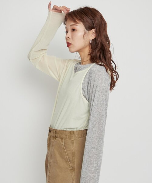 WILLOW(ウィロー)の「【willow】シアーリブベロアレイヤードトップス(Tシャツ/カットソー・レディース・ブラウン/アイボリー・ONE SIZE)」の11枚目の写真