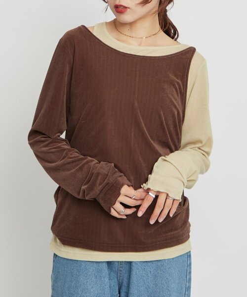 WILLOW(ウィロー)の「【willow】シアーリブベロアレイヤードトップス(Tシャツ/カットソー・レディース・ブラウン/アイボリー・ONE SIZE)」の16枚目の写真