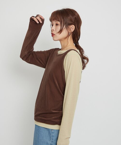 WILLOW(ウィロー)の「【willow】シアーリブベロアレイヤードトップス(Tシャツ/カットソー・レディース・ブラウン/アイボリー・ONE SIZE)」の17枚目の写真