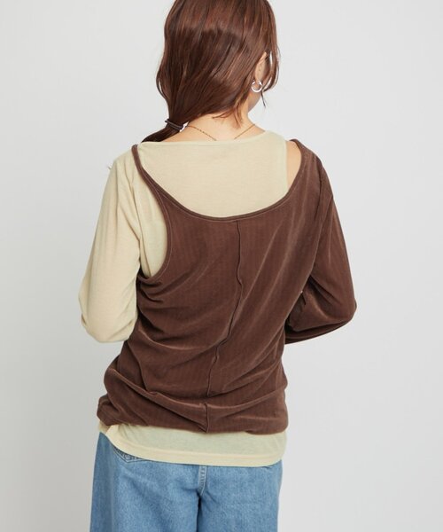 WILLOW(ウィロー)の「【willow】シアーリブベロアレイヤードトップス(Tシャツ/カットソー・レディース・ブラウン/アイボリー・ONE SIZE)」の18枚目の写真