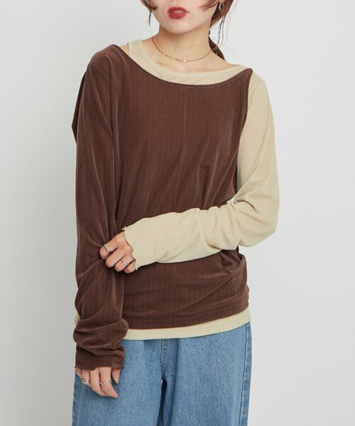WILLOW(ウィロー)の「【willow】シアーリブベロアレイヤードトップス(Tシャツ/カットソー・レディース・ブラウン/アイボリー・ONE SIZE)」の19枚目の写真