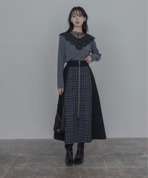 Eimee Law(エイミーロウ)の「フロントシャギーメルトンZIPフレアースカート(スカート・レディース・ライトベージュ/ブラック/チャコールグレー・MEDIUM)」の17枚目の写真