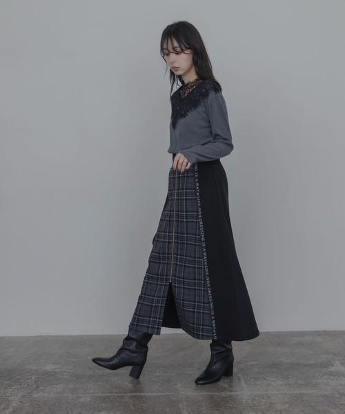 Eimee Law(エイミーロウ)の「フロントシャギーメルトンZIPフレアースカート(スカート・レディース・ライトベージュ/ブラック/チャコールグレー・MEDIUM)」の18枚目の写真