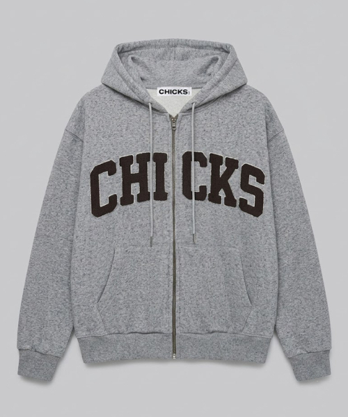 CHICKS(チックス)の「ネフ バーシティ フードジップアップ メランジ(パーカー・レディース・チャコールグレー・ONE SIZE)」の1枚目の写真