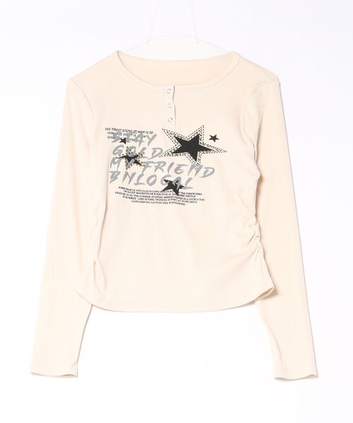 SpRay(スプレイ)の「STARスタッズロングTシャツ(Tシャツ/カットソー・レディース・アイボリー/グレー/オフホワイト/ブラウン/ボルドー/ブラック・FREE)」の22枚目の写真