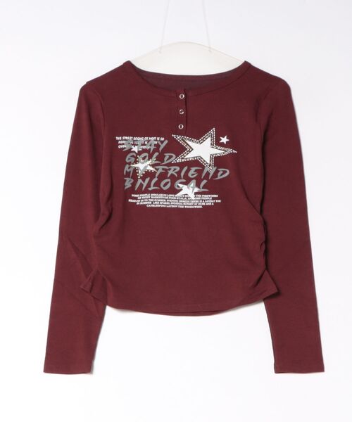 SpRay(スプレイ)の「STARスタッズロングTシャツ(Tシャツ/カットソー・レディース・アイボリー/グレー/オフホワイト/ブラウン/ボルドー/ブラック・FREE)」の13枚目の写真