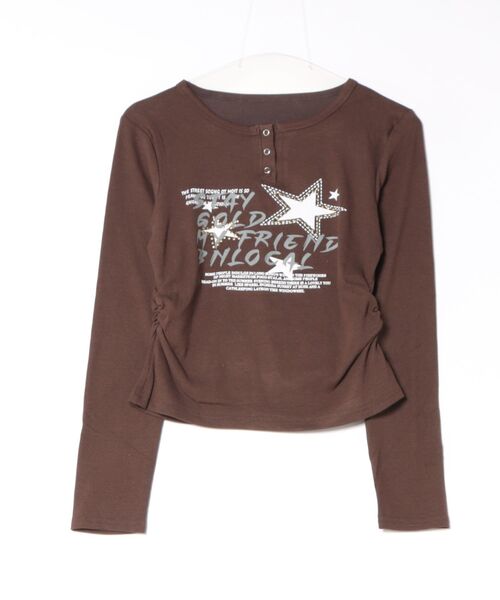 SpRay(スプレイ)の「STARスタッズロングTシャツ(Tシャツ/カットソー・レディース・アイボリー/グレー/オフホワイト/ブラウン/ボルドー/ブラック・FREE)」の14枚目の写真