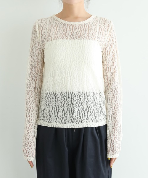 STYLE DELI(スタイルデリ)の「立体ふくらみストレッチレーストップス(Tシャツ/カットソー・レディース・ブラック/オフホワイト/アイボリー・FREE)」の16枚目の写真