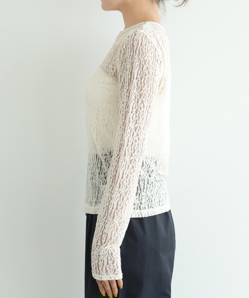 STYLE DELI(スタイルデリ)の「立体ふくらみストレッチレーストップス(Tシャツ/カットソー・レディース・ブラック/オフホワイト/アイボリー・FREE)」の17枚目の写真
