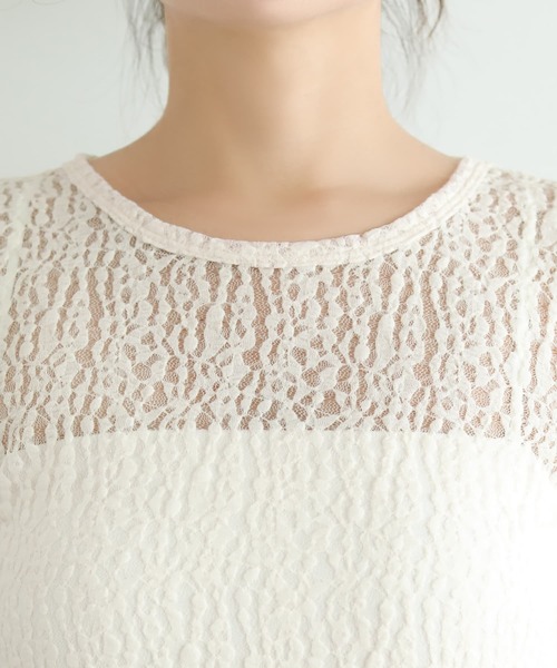 STYLE DELI(スタイルデリ)の「立体ふくらみストレッチレーストップス(Tシャツ/カットソー・レディース・ブラック/オフホワイト/アイボリー・FREE)」の19枚目の写真