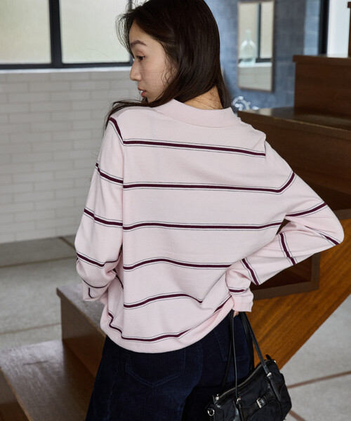 GAP(ギャップ)の「PUBLUX × GAP/ギャップ 別注 マルチボーダー ポロニット 限定展開(ニット/セーター・レディース・ピンク/ナチュラル/グレー・フリ-)」の17枚目の写真