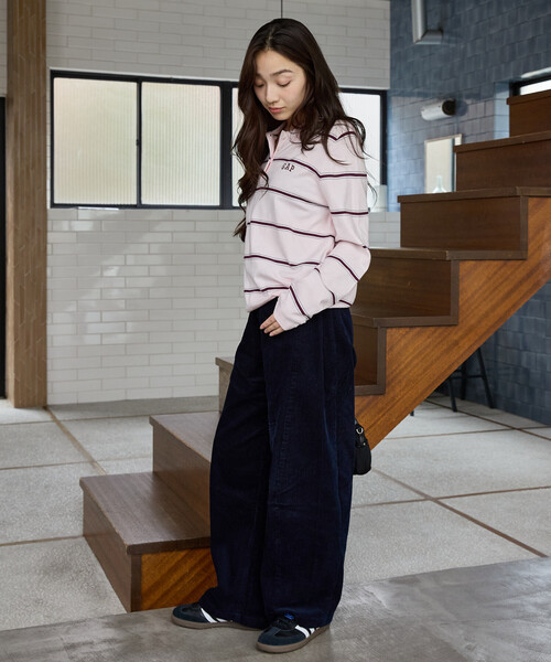 GAP(ギャップ)の「PUBLUX × GAP/ギャップ 別注 マルチボーダー ポロニット 限定展開(ニット/セーター・レディース・ピンク/ナチュラル/グレー・フリ-)」の19枚目の写真