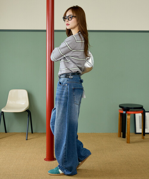 GAP(ギャップ)の「PUBLUX × GAP/ギャップ 別注 マルチボーダー ポロニット 限定展開(ニット/セーター・レディース・ピンク/ナチュラル/グレー・フリ-)」の5枚目の写真