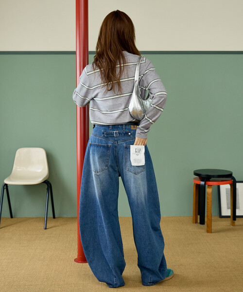 GAP(ギャップ)の「PUBLUX × GAP/ギャップ 別注 マルチボーダー ポロニット 限定展開(ニット/セーター・レディース・ピンク/ナチュラル/グレー・フリ-)」の6枚目の写真