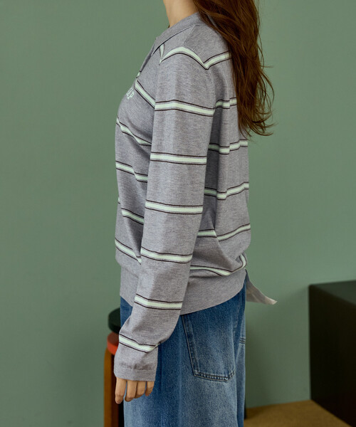 GAP(ギャップ)の「PUBLUX × GAP/ギャップ 別注 マルチボーダー ポロニット 限定展開(ニット/セーター・レディース・ピンク/ナチュラル/グレー・フリ-)」の9枚目の写真