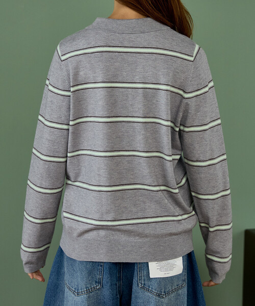 GAP(ギャップ)の「PUBLUX × GAP/ギャップ 別注 マルチボーダー ポロニット 限定展開(ニット/セーター・レディース・ピンク/ナチュラル/グレー・フリ-)」の10枚目の写真