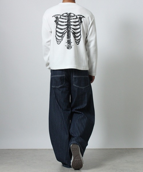 NYLAUS（ナイラス）の「【NYS】ボーンプリント ワッフル ヘンリーネック Tシャツ 長袖 骨プリント（Tシャツ/カットソー・メンズ・ブラック/カモフラージュ/ホワイト・L/M）」の9枚目の写真