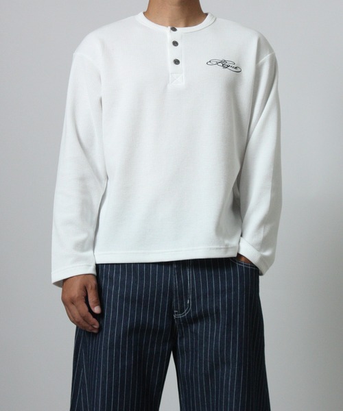 NYLAUS（ナイラス）の「【NYS】ボーンプリント ワッフル ヘンリーネック Tシャツ 長袖 骨プリント（Tシャツ/カットソー・メンズ・ブラック/カモフラージュ/ホワイト・L/M）」の5枚目の写真