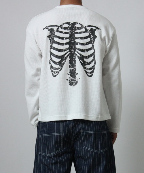 NYLAUS（ナイラス）の「【NYS】ボーンプリント ワッフル ヘンリーネック Tシャツ 長袖 骨プリント（Tシャツ/カットソー・メンズ・ブラック/カモフラージュ/ホワイト・L/M）」の6枚目の写真