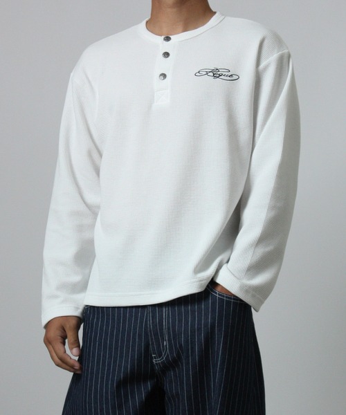NYLAUS（ナイラス）の「【NYS】ボーンプリント ワッフル ヘンリーネック Tシャツ 長袖 骨プリント（Tシャツ/カットソー・メンズ・ブラック/カモフラージュ/ホワイト・L/M）」の7枚目の写真