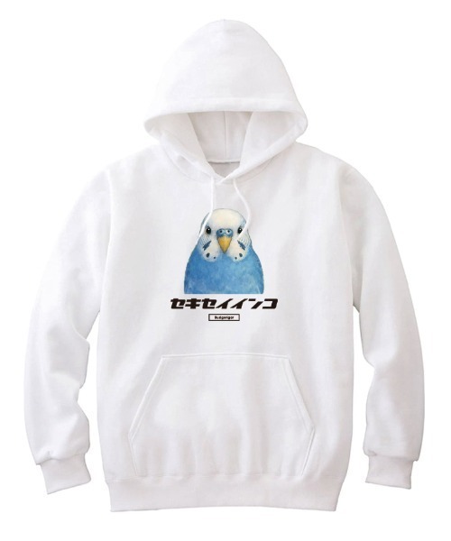 Moftique(モフティック)の「Moftique(モフティック) プルパーカー スウェット 裏毛 セキセイインコ 鳥 ペット アニマル プリント トップス レディース ユニセックス(パーカー・レディース・ヘザーグレー/ホワイト/ブラック・XS/S)」の2枚目の写真