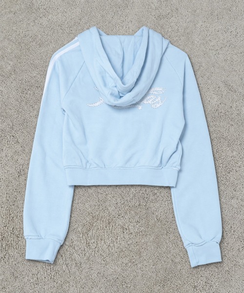 adidas(アディダス)の「【adidas/アディダス】ショート丈ピタジップパーカー / グラフィック ショート フロント ジップ トラックトップ/ジップパーカー(パーカー・レディース・サックスブルー/グレー・M)」の5枚目の写真
