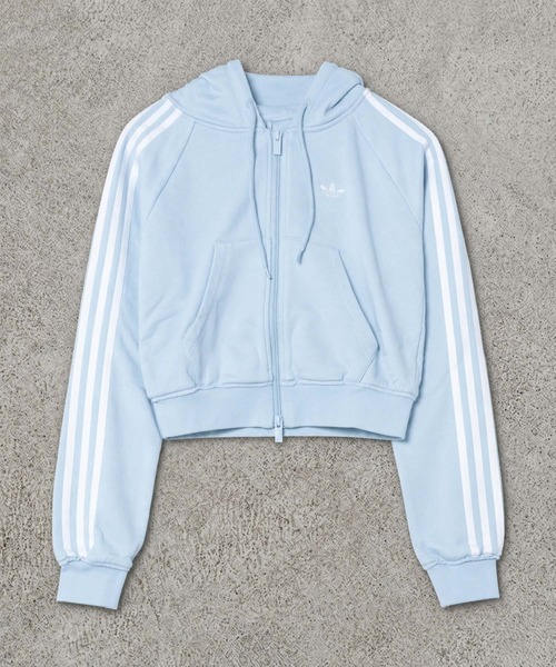 adidas(アディダス)の「【adidas/アディダス】ショート丈ピタジップパーカー / グラフィック ショート フロント ジップ トラックトップ/ジップパーカー(パーカー・レディース・サックスブルー/グレー・M)」の4枚目の写真