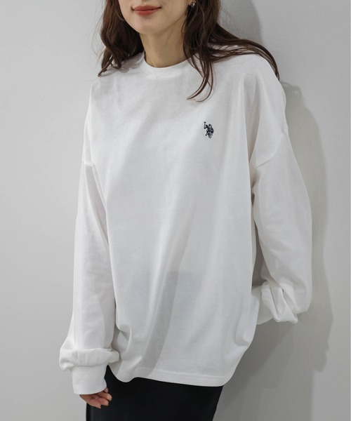 La-gemme(ラジェム)の「U.S. POLO ASSN. 別注 ワンポイント刺繍オーバーサイズロンT(Tシャツ/カットソー・レディース・ブラック/ブラウン/ネイビー/ホワイト/グレー・フリー)」の2枚目の写真